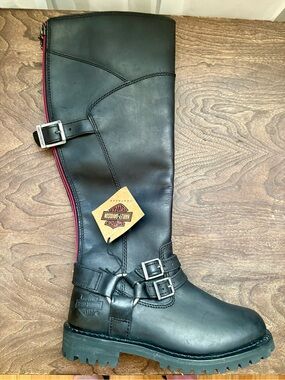 Harley-Davidson Black Leather Boot with Red Zipper